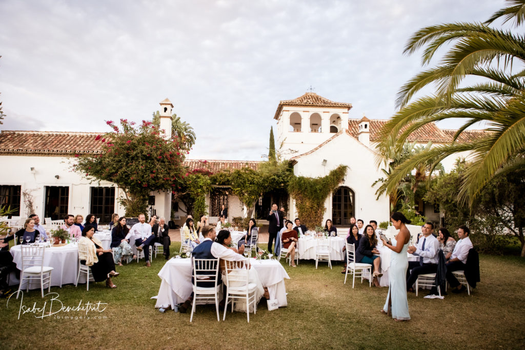 Top garden in front of the house set up for your wedding dinner at Hacienda San Jose Mijas