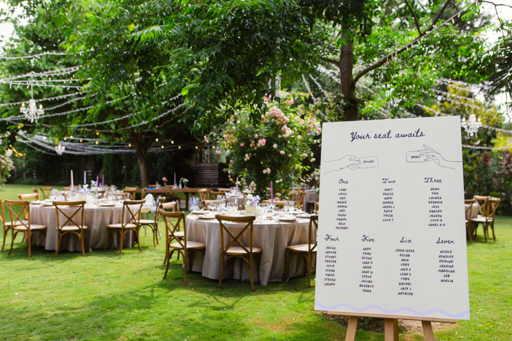 Wedding dinner area decorated at Finca Monasterio